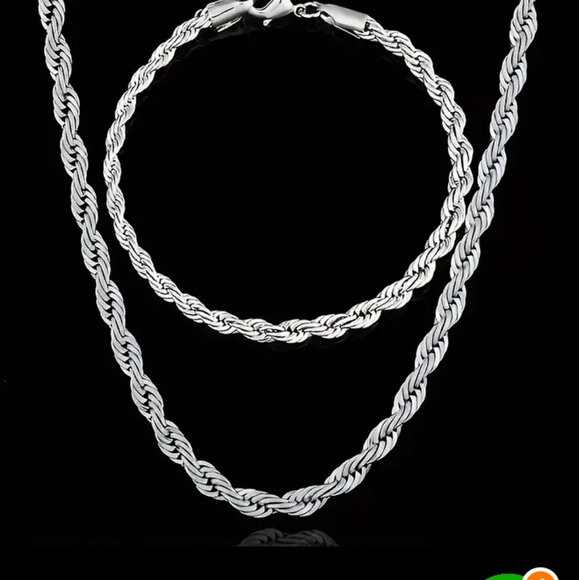 2pcs 925 SS Stamped 28" Necklace and Bracelet set - (rope braid chain) - Picture 2 of 3